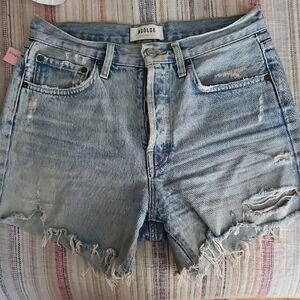 Agolde Light Blue Frayed Denim Shorts